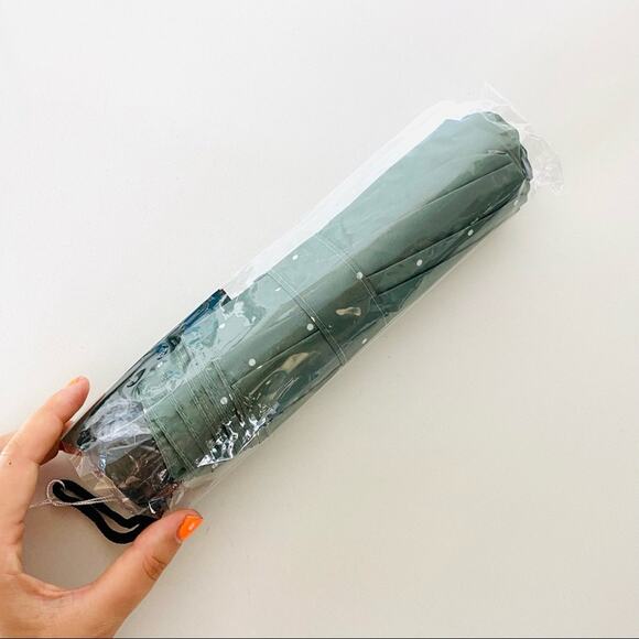 NEW Beau Nuage Le Frenchy Forest Green White Dotted Foldable Compact Umbrella